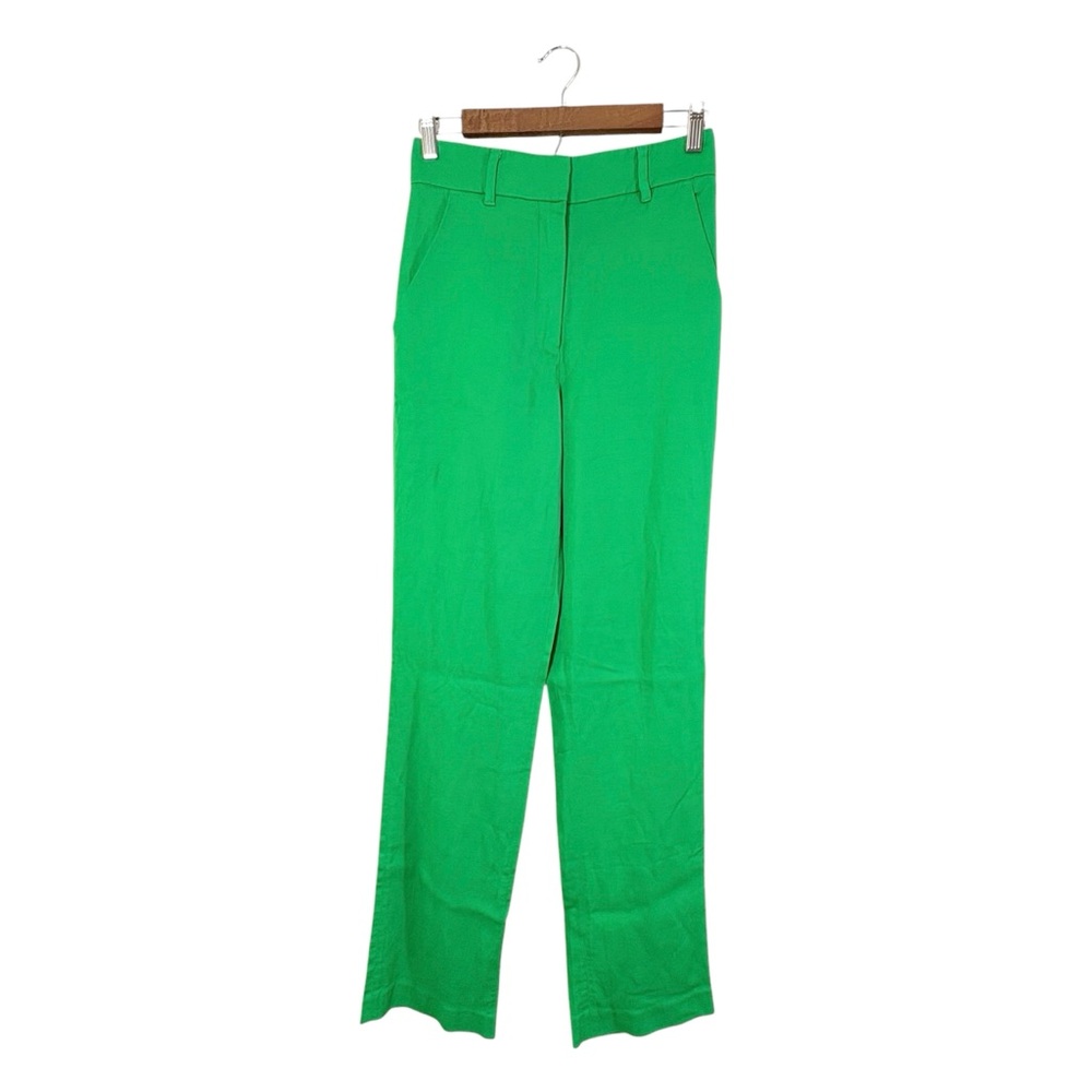 A.L.C. Green High Rise Trousers Straight Leg Linen Blend Pants, Size 2
